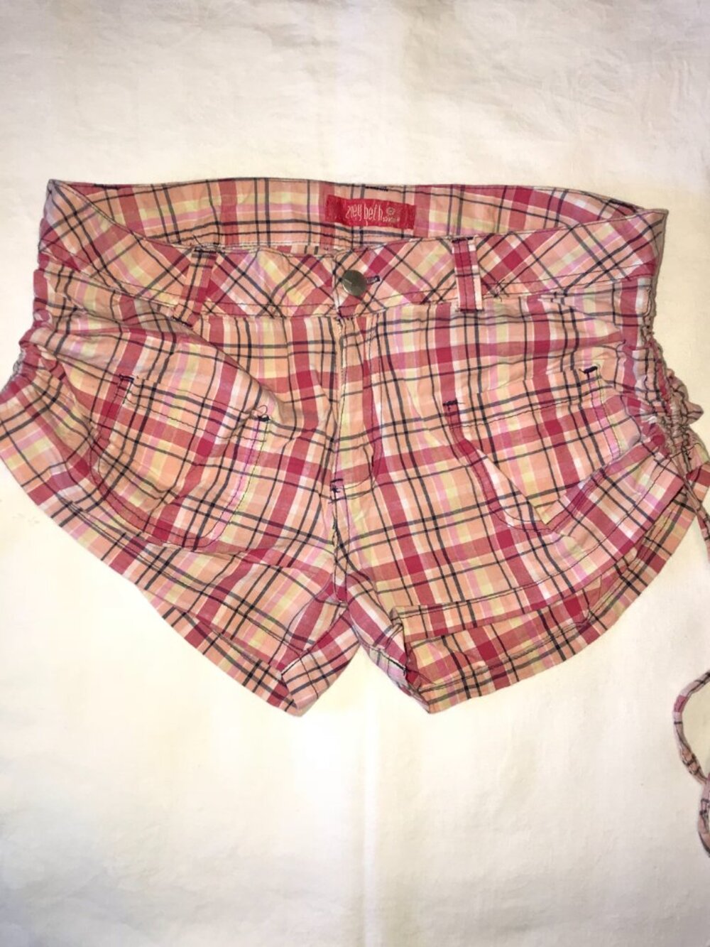 Zoey Beth Pink Plaid Shorts Drawstring Sides - Picture 2 of 7